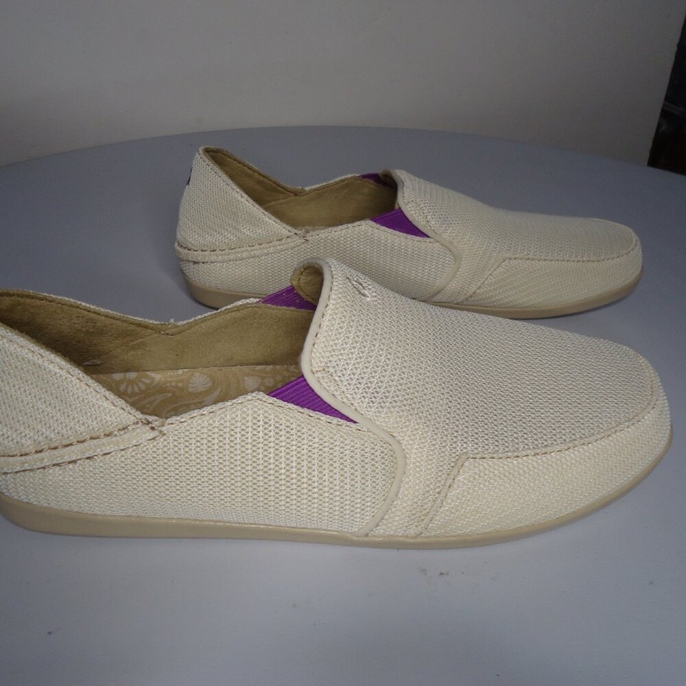 OluKai Waialua Mesh Slip On Casual Shoes Size 10 Womens cream/purple - Picture 2 of 6